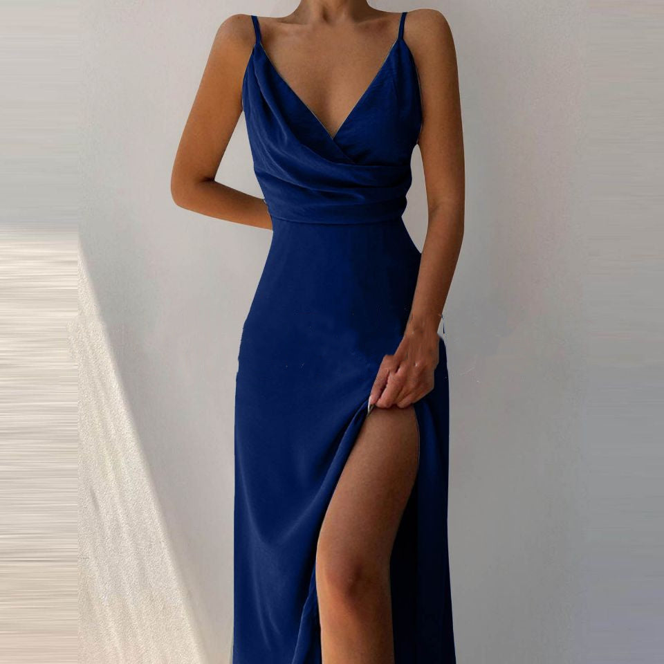 Robe à Bretelles avec Fente en V - Mode d'Été Sexy et Slim pour Femmes