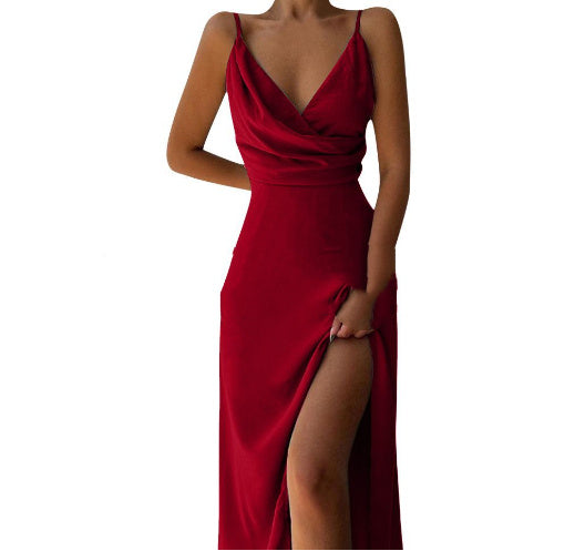 Robe à Bretelles avec Fente en V - Mode d'Été Sexy et Slim pour Femmes