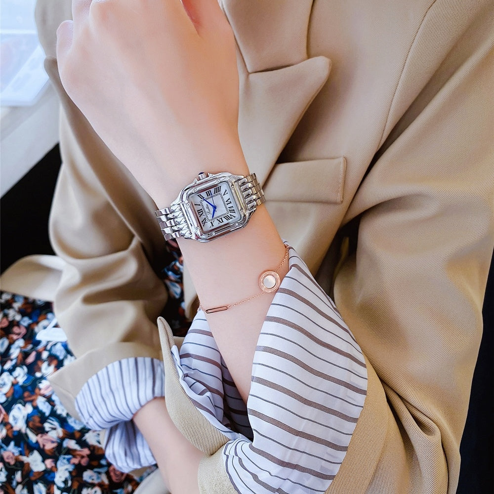Montre Quartz à Bracelet en Acier Simple Fashion Square