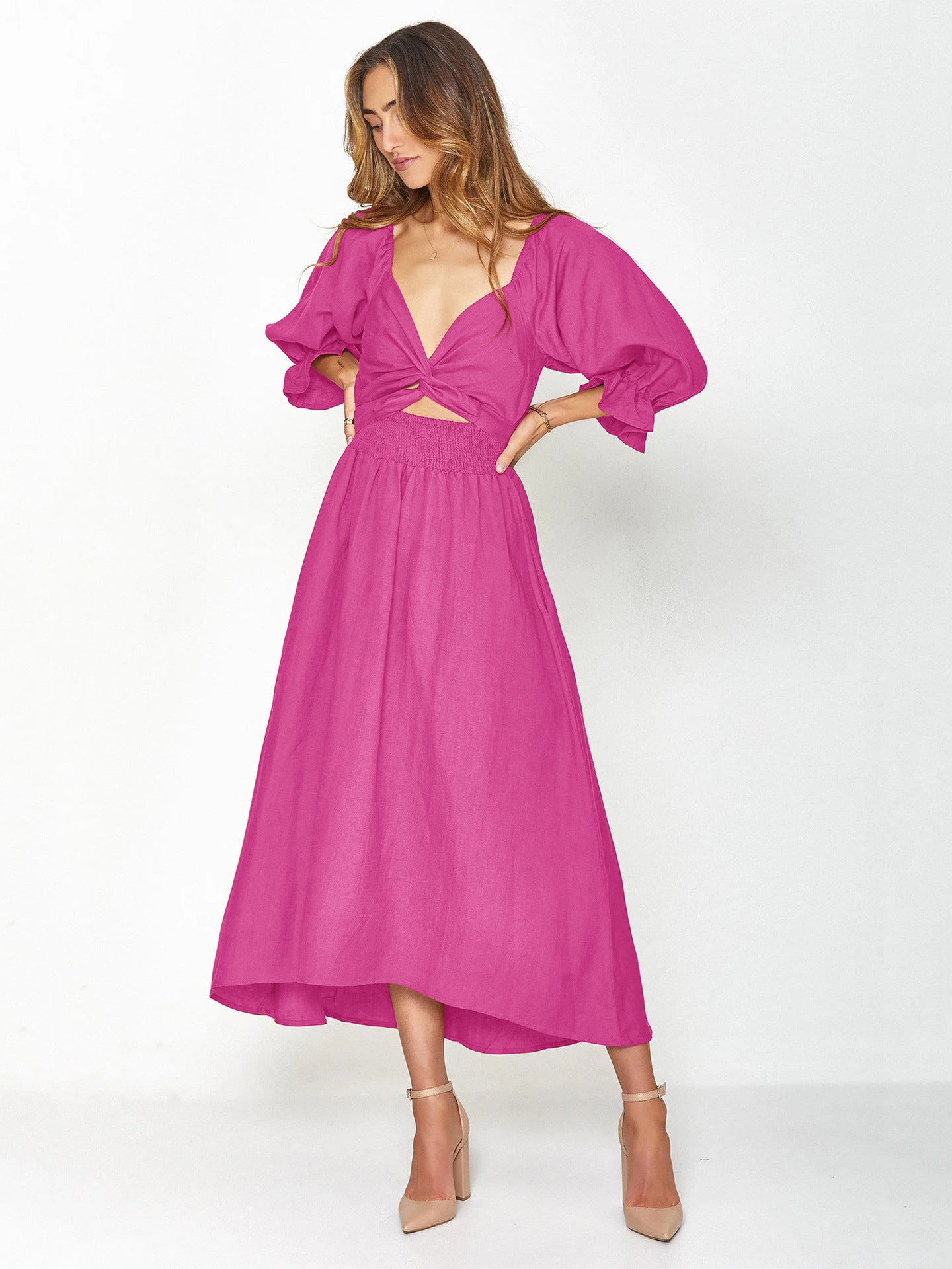 Robe à Volants avec Ceinture à Cordon pour Femmes Premium Sense.