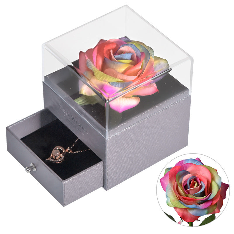 Boîte à Bijoux avec Collier en Rose Éternelle