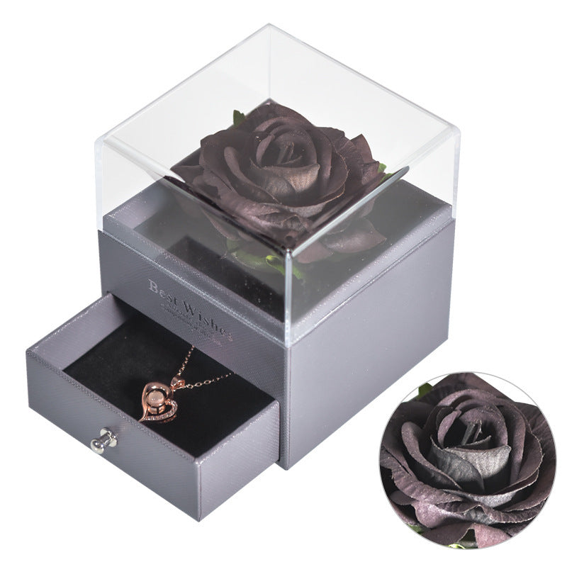 Boîte à Bijoux avec Collier en Rose Éternelle