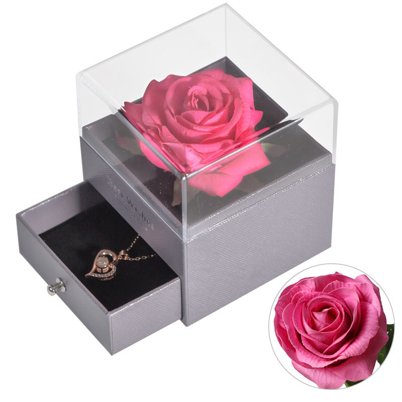 Boîte à Bijoux avec Collier en Rose Éternelle