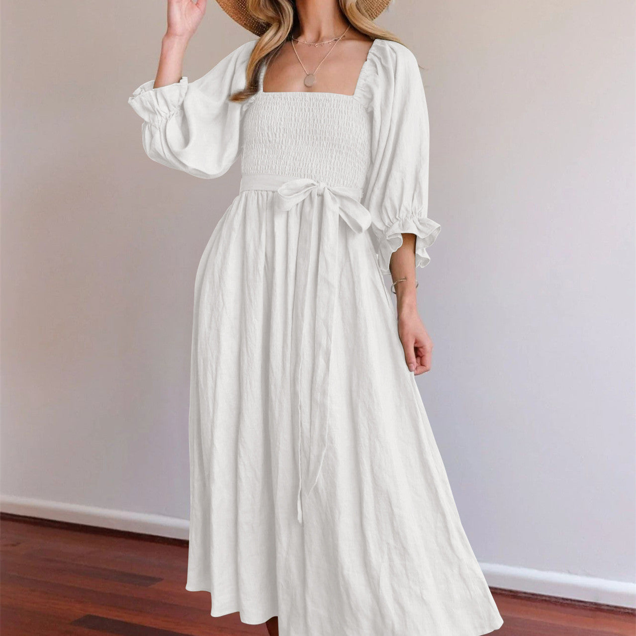 Robe à Volants avec Ceinture à Cordon pour Femmes Premium Sense.