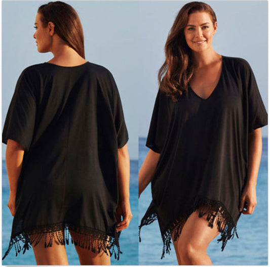 Robe en Dentelle à Franges pour Femmes Grande Taille
