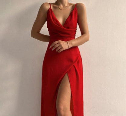 Robe à Bretelles avec Fente en V - Mode d'Été Sexy et Slim pour Femmes